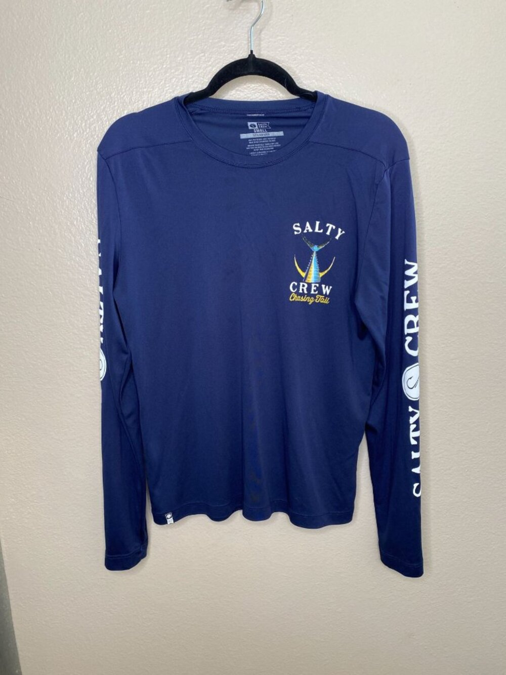 Salty Crew Mens Chasing Tail Long-Sleeve Shirt S Navy Polyester Fishing